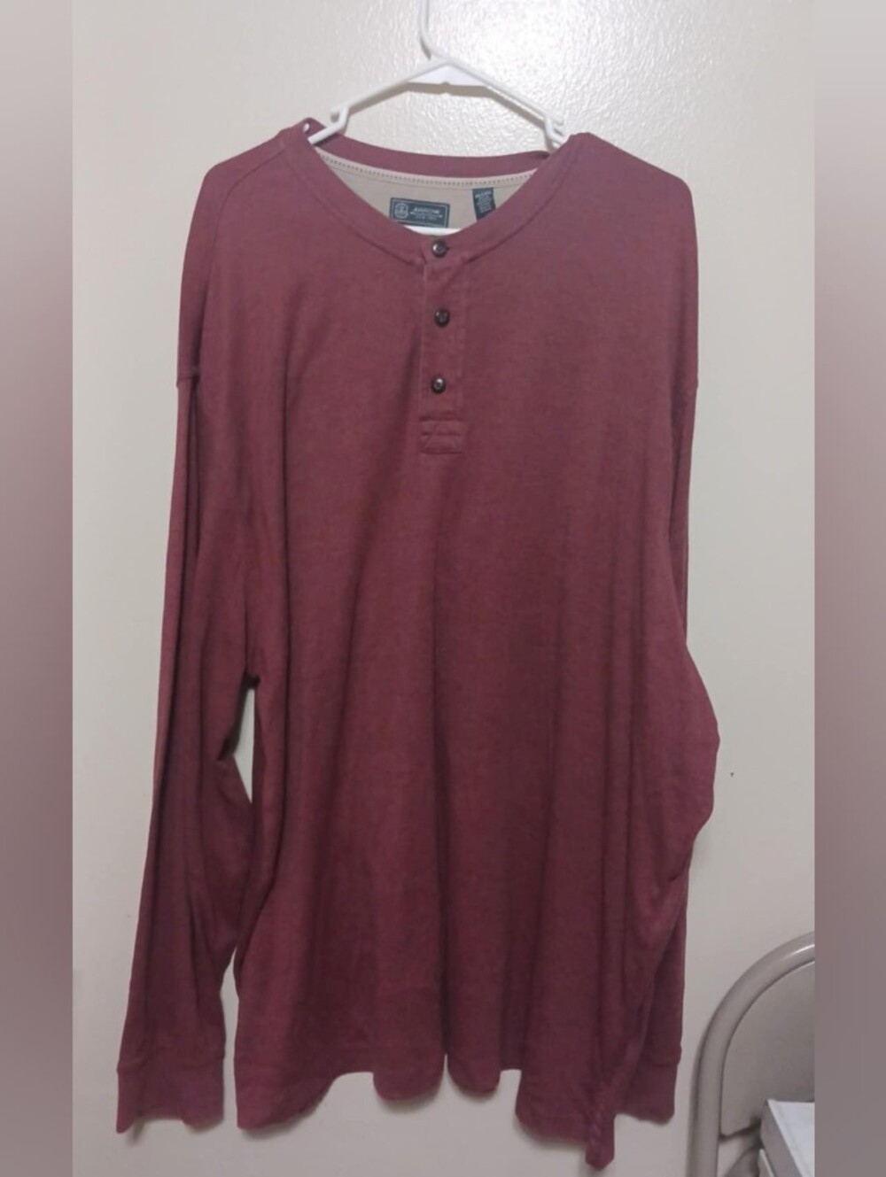 Arrow Mens Maroon Red Long-Sleeve Henley   Crewneck Shirt 3xlt A-34